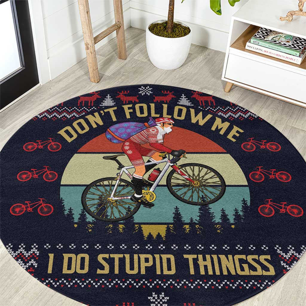 Santa Claus On Mountain Bike Round Carpet Christmas Gifts