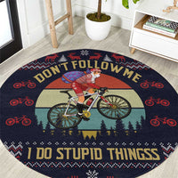 Santa Claus On Mountain Bike Round Carpet Christmas Gifts