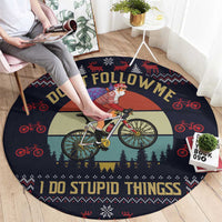Santa Claus On Mountain Bike Round Carpet Christmas Gifts