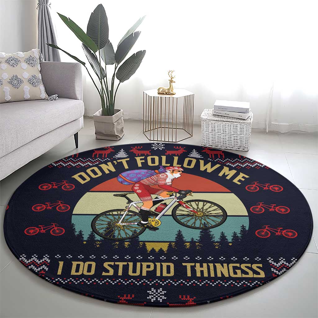 Santa Claus On Mountain Bike Round Carpet Christmas Gifts