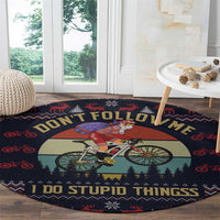 Santa Claus On Mountain Bike Round Carpet Christmas Gifts