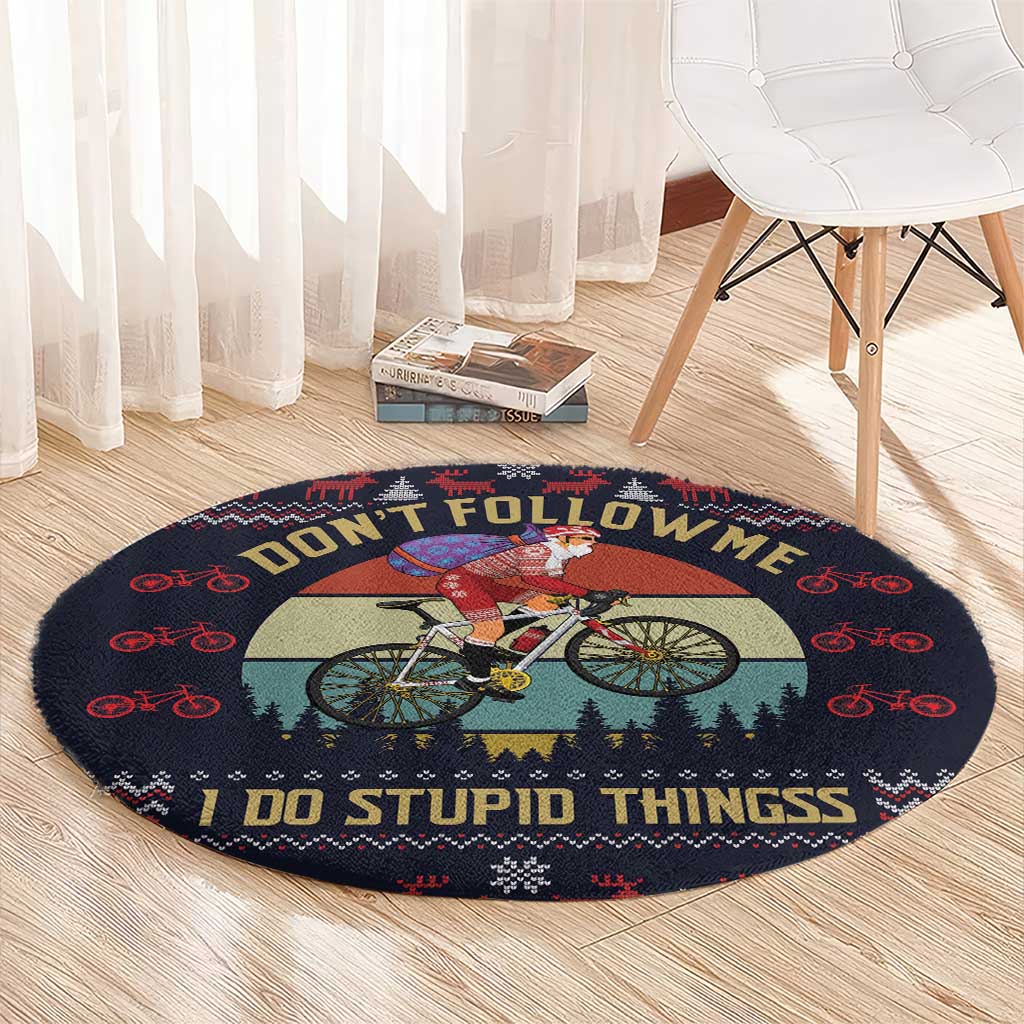 Santa Claus On Mountain Bike Round Carpet Christmas Gifts