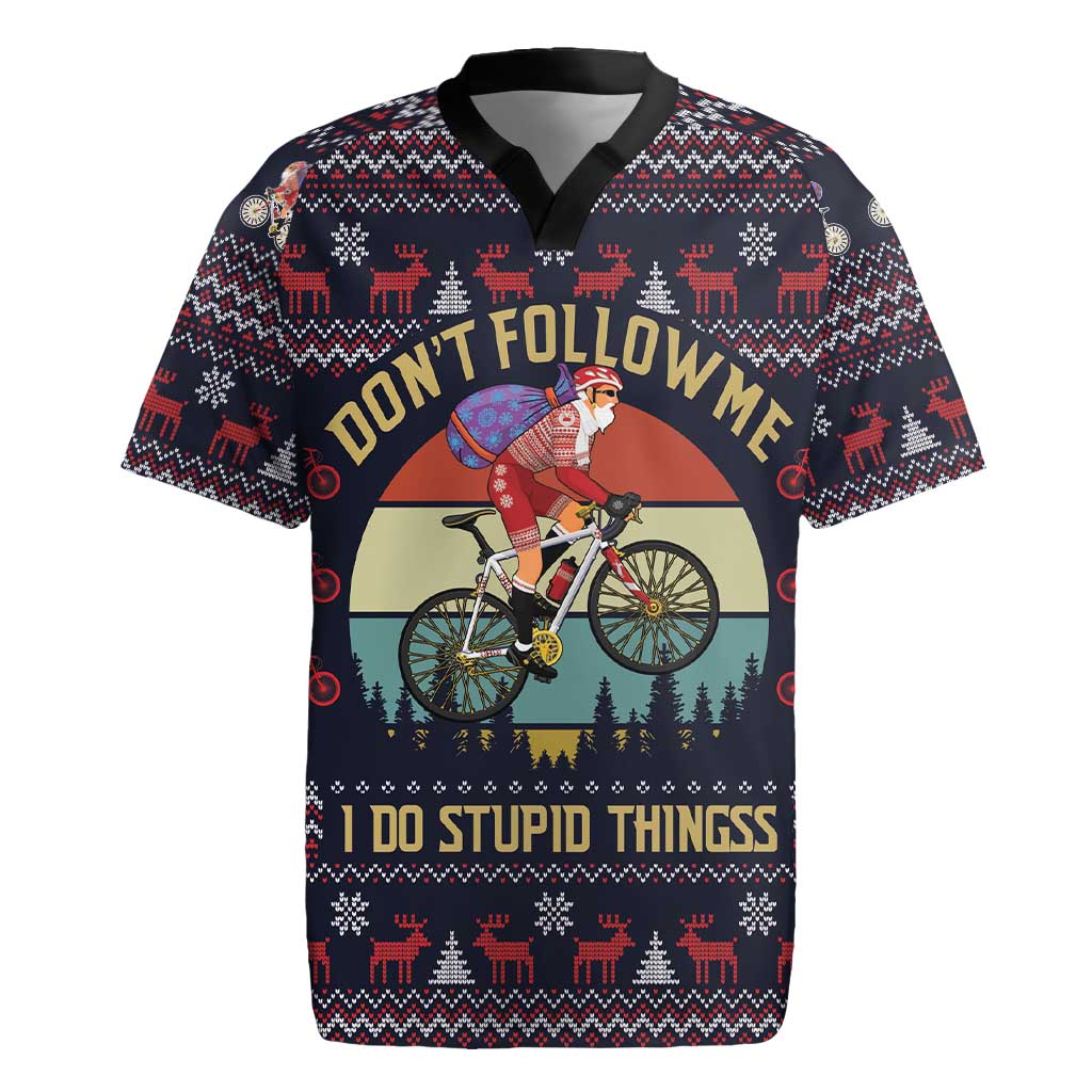 Santa Claus On Mountain Bike Rugby Jersey Christmas Gifts DT04 - Wonder Print Shop