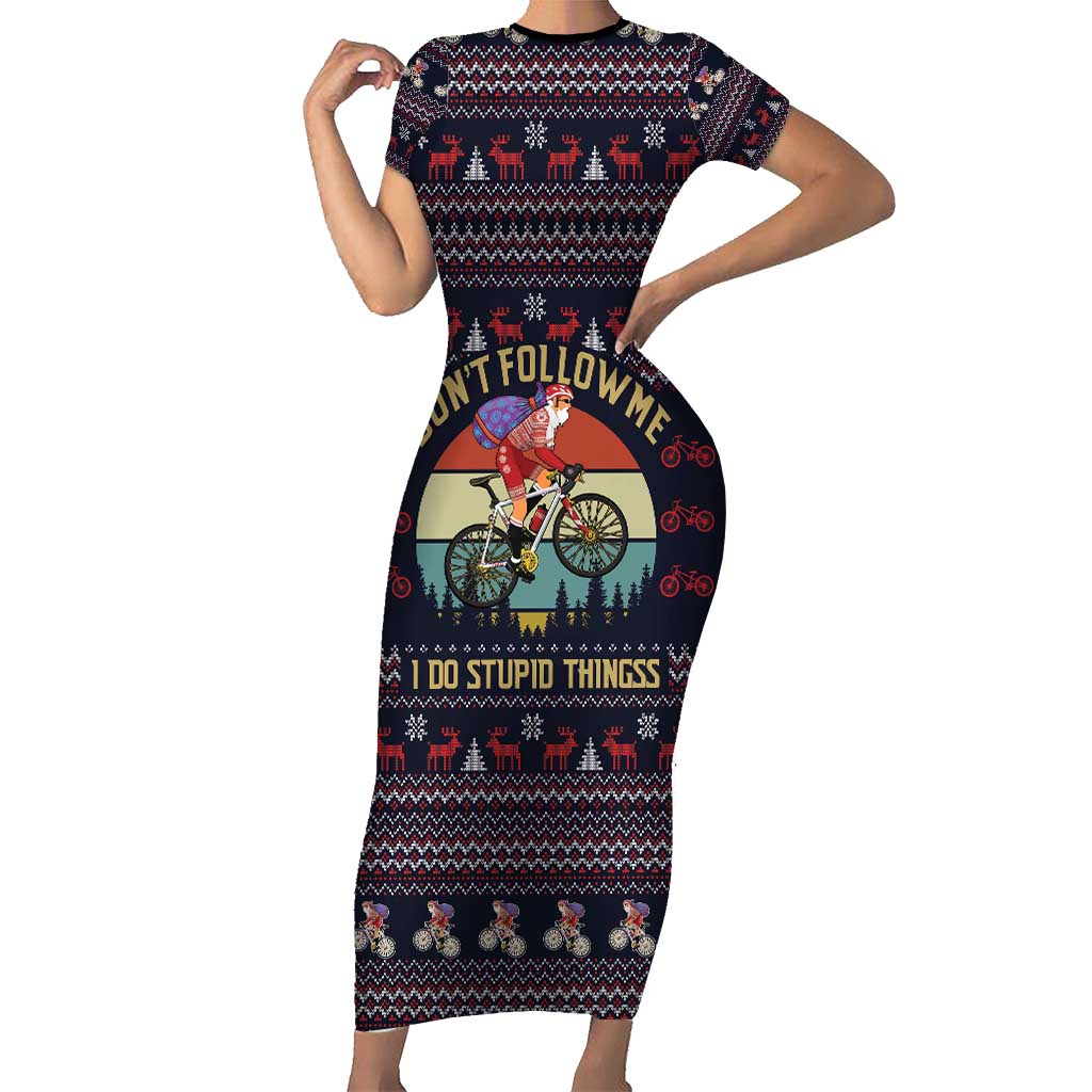 Santa Claus On Mountain Bike Short Sleeve Bodycon Dress Christmas Gifts DT04 - Wonder Print Shop