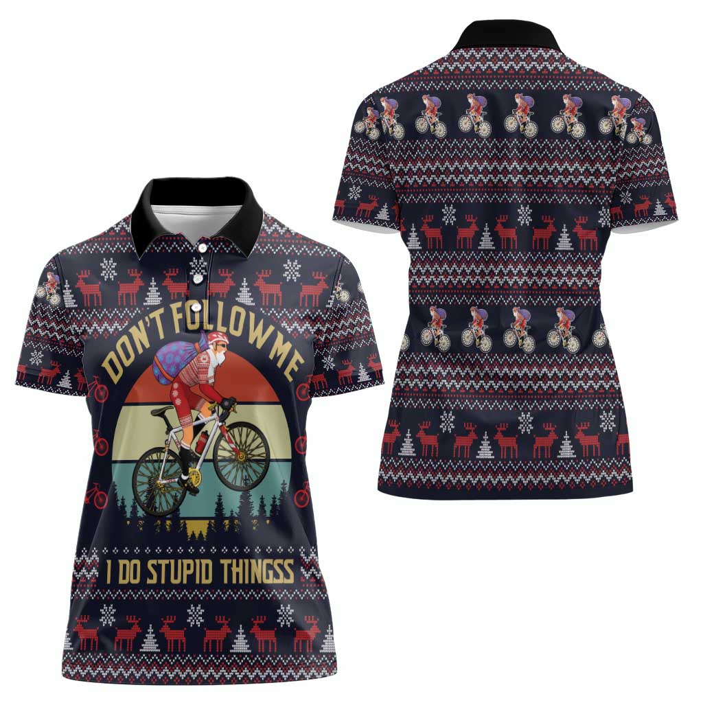 Santa Claus On Mountain Bike Women Polo Shirt Christmas Gifts DT04 - Wonder Print Shop