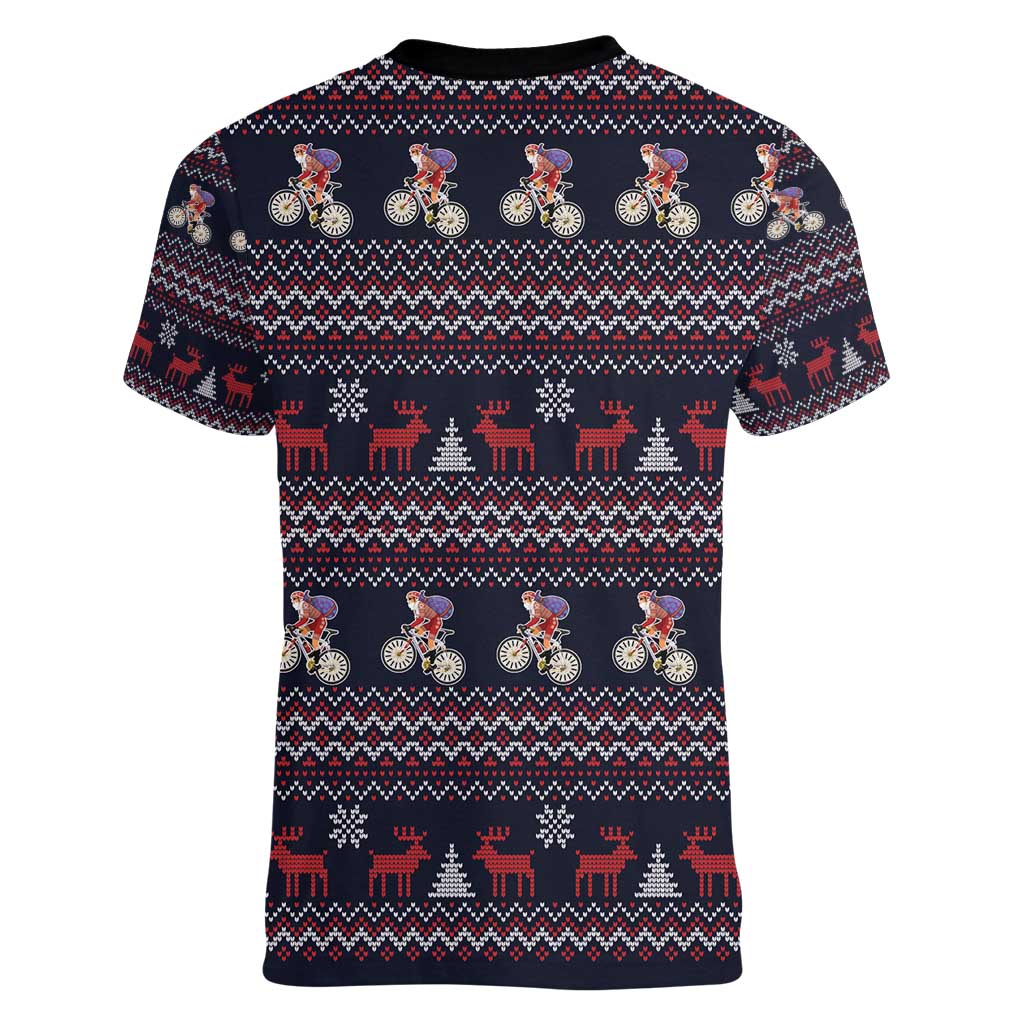 Santa Claus On Mountain Bike Women V-Neck T-Shirt Christmas Gifts DT04 - Wonder Print Shop