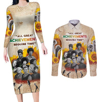 African Couples Matching Long Sleeve Bodycon Dress and Long Sleeve Button Shirt Civil Rights Female Leaders Sunflower