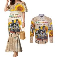 African Couples Matching Mermaid Dress and Long Sleeve Button Shirt Civil Rights Female Leaders Sunflower