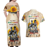 African Couples Matching Off Shoulder Maxi Dress and Hawaiian Shirt Civil Rights Female Leaders Sunflower
