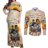 African Couples Matching Off Shoulder Maxi Dress and Long Sleeve Button Shirt Civil Rights Female Leaders Sunflower