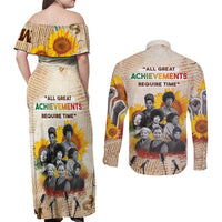 African Couples Matching Off Shoulder Maxi Dress and Long Sleeve Button Shirt Civil Rights Female Leaders Sunflower