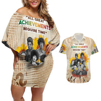 African Couples Matching Off Shoulder Short Dress and Hawaiian Shirt Civil Rights Female Leaders Sunflower