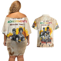 African Couples Matching Off Shoulder Short Dress and Hawaiian Shirt Civil Rights Female Leaders Sunflower