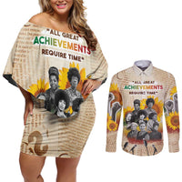 African Couples Matching Off Shoulder Short Dress and Long Sleeve Button Shirt Civil Rights Female Leaders Sunflower