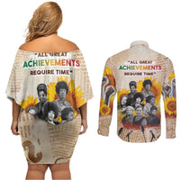African Couples Matching Off Shoulder Short Dress and Long Sleeve Button Shirt Civil Rights Female Leaders Sunflower