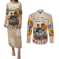 African Couples Matching Puletasi and Long Sleeve Button Shirt Civil Rights Female Leaders Sunflower