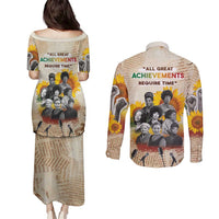 African Couples Matching Puletasi and Long Sleeve Button Shirt Civil Rights Female Leaders Sunflower