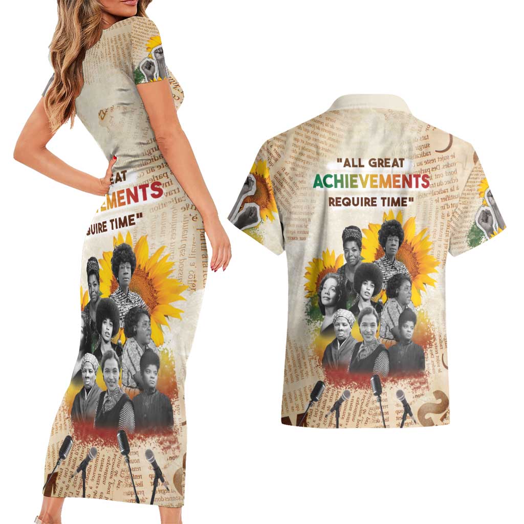 African Couples Matching Short Sleeve Bodycon Dress and Hawaiian Shirt Civil Rights Female Leaders Sunflower