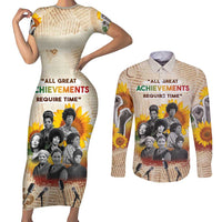 African Couples Matching Short Sleeve Bodycon Dress and Long Sleeve Button Shirt Civil Rights Female Leaders Sunflower