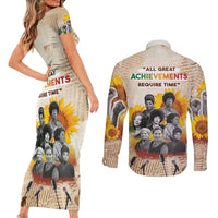 African Couples Matching Short Sleeve Bodycon Dress and Long Sleeve Button Shirt Civil Rights Female Leaders Sunflower