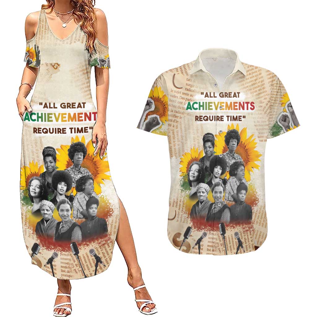 African Couples Matching Summer Maxi Dress and Hawaiian Shirt Civil Rights Female Leaders Sunflower