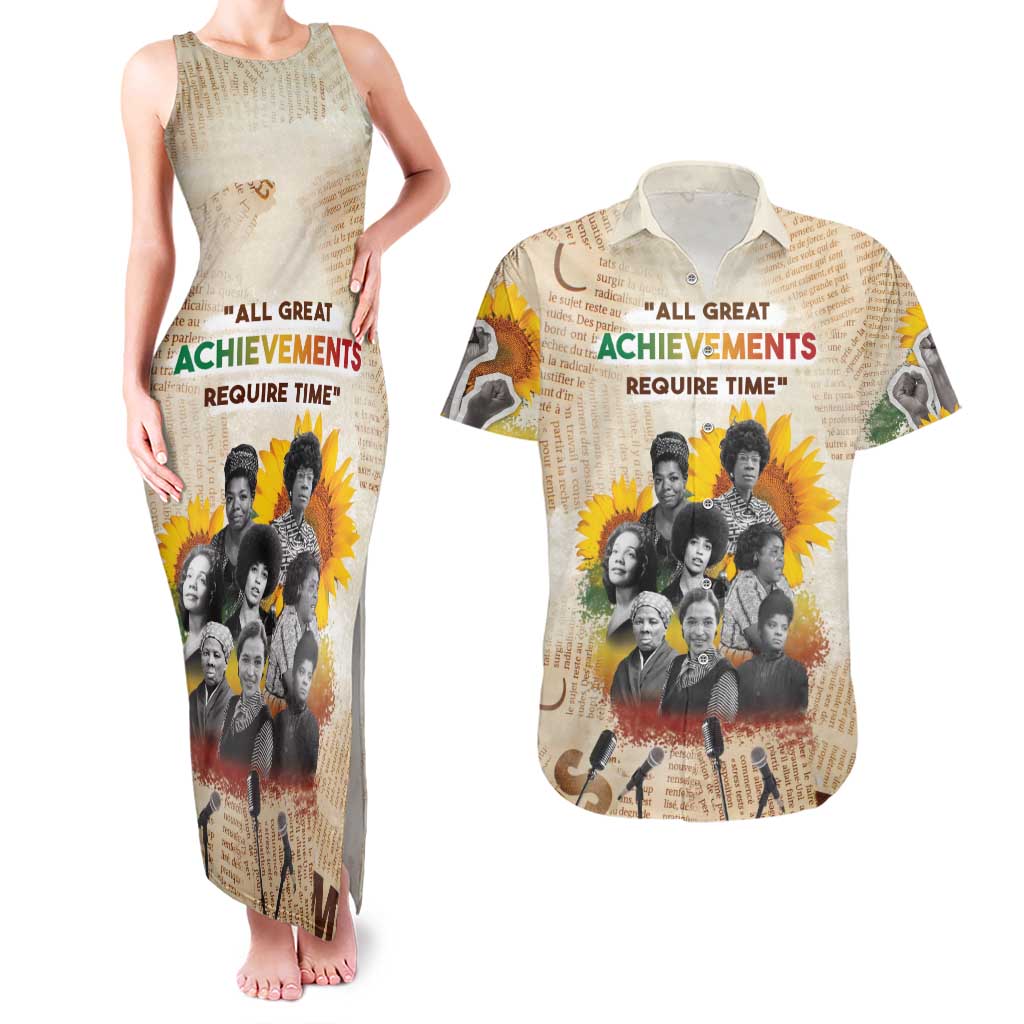 African Couples Matching Tank Maxi Dress and Hawaiian Shirt Civil Rights Female Leaders Sunflower