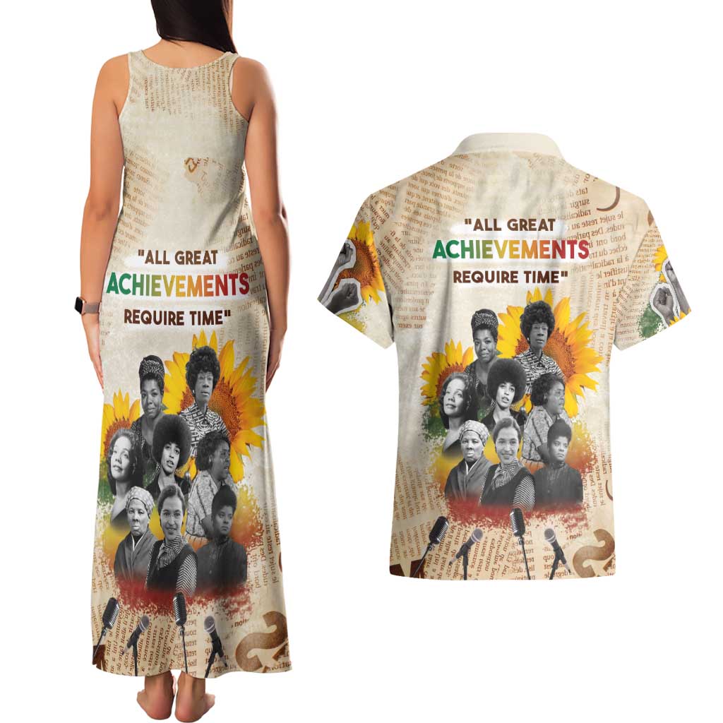 African Couples Matching Tank Maxi Dress and Hawaiian Shirt Civil Rights Female Leaders Sunflower