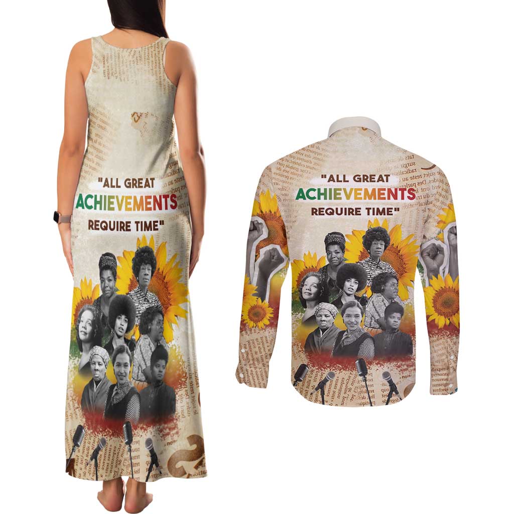 African Couples Matching Tank Maxi Dress and Long Sleeve Button Shirt Civil Rights Female Leaders Sunflower