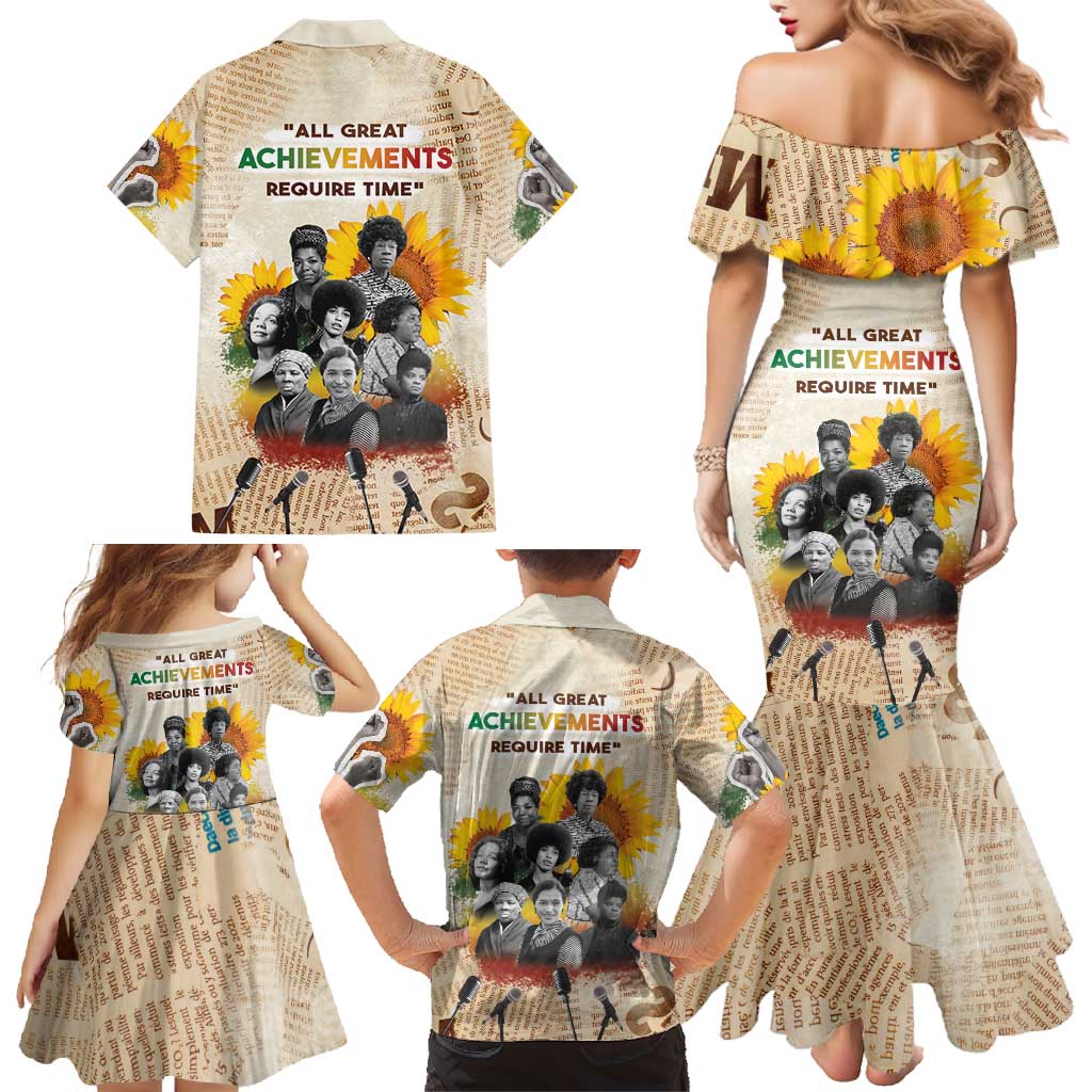 African Family Matching Mermaid Dress and Hawaiian Shirt Civil Rights Female Leaders Sunflower