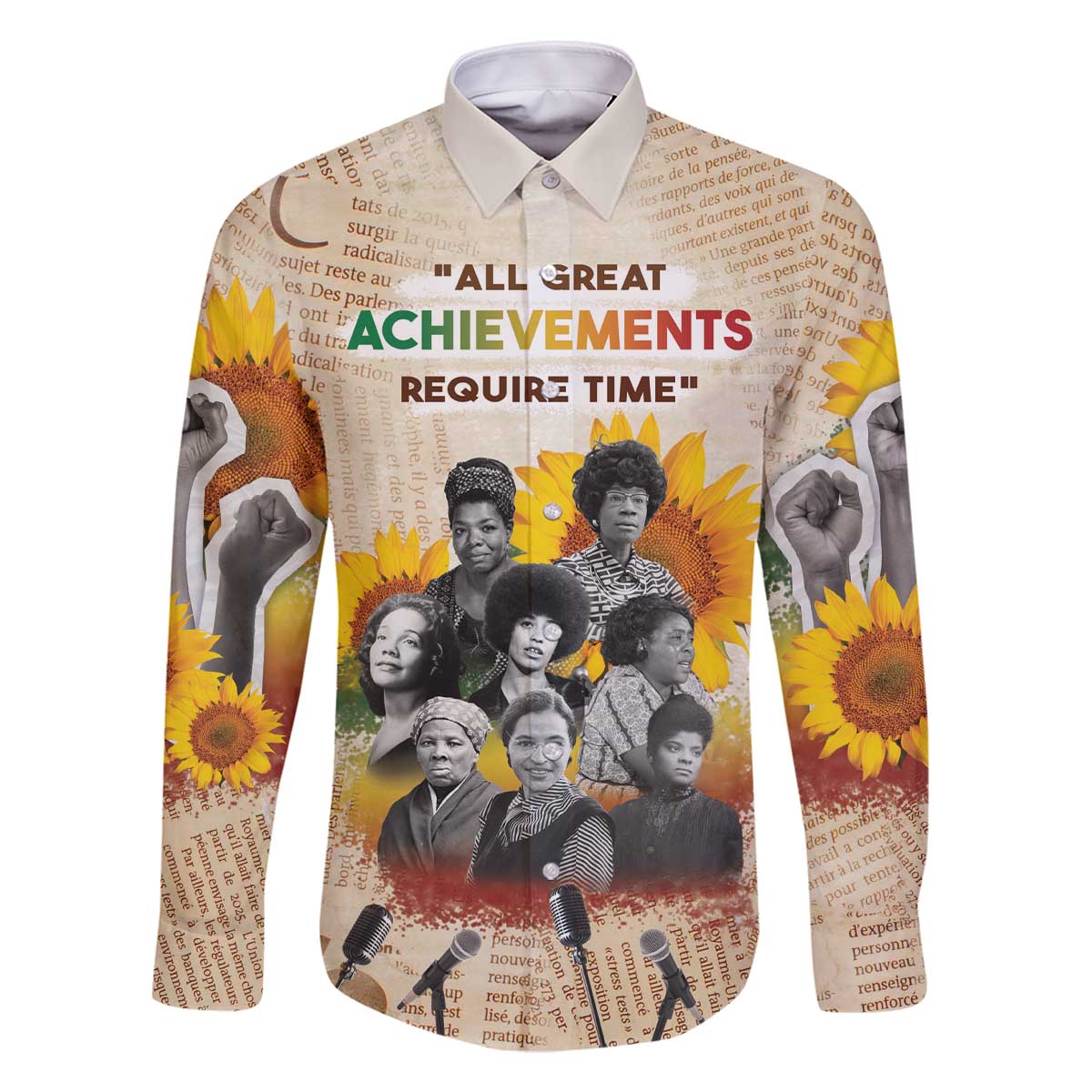 African Family Matching Off The Shoulder Long Sleeve Dress and Hawaiian Shirt Civil Rights Female Leaders Sunflower