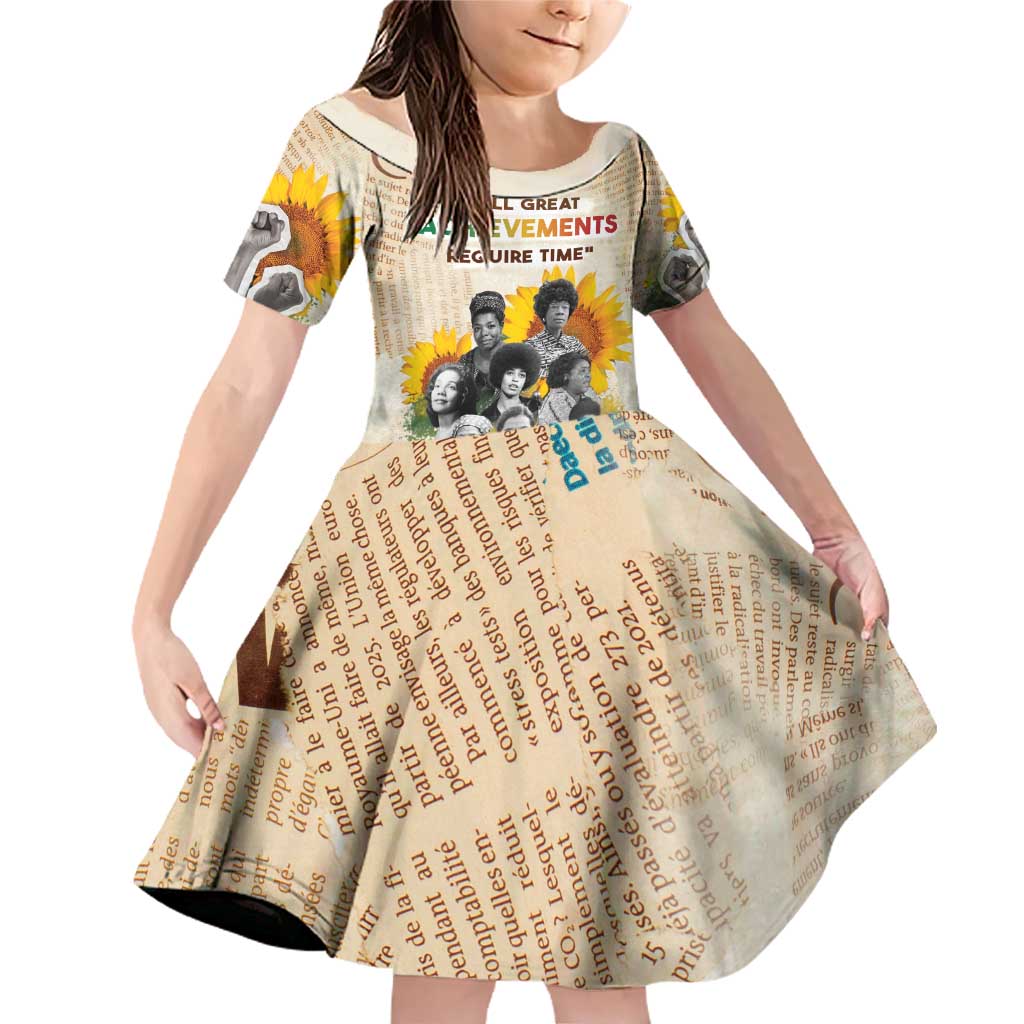 African Family Matching Off Shoulder Short Dress and Hawaiian Shirt Civil Rights Female Leaders Sunflower