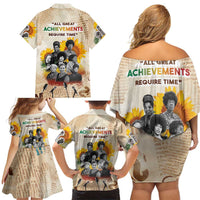 African Family Matching Off Shoulder Short Dress and Hawaiian Shirt Civil Rights Female Leaders Sunflower