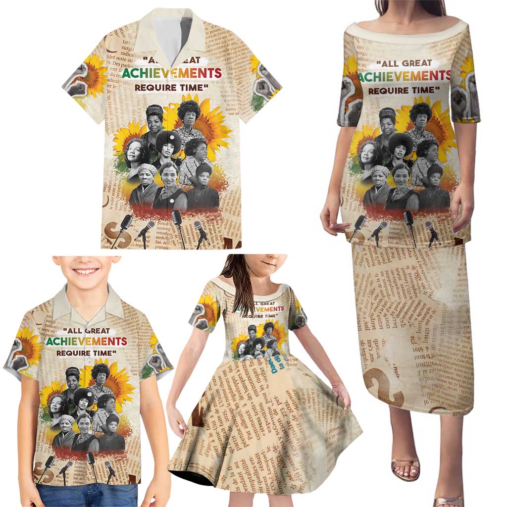 African Family Matching Puletasi and Hawaiian Shirt Civil Rights Female Leaders Sunflower