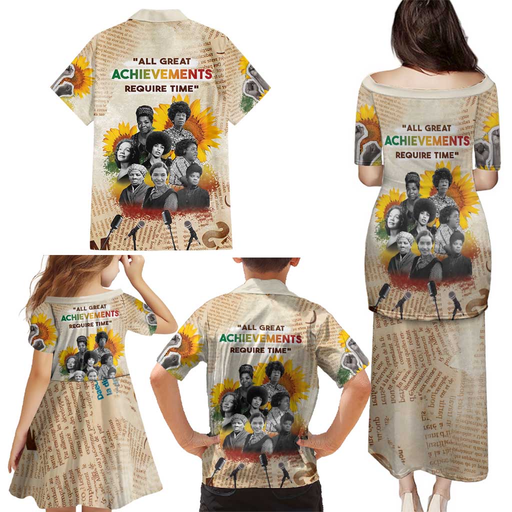 African Family Matching Puletasi and Hawaiian Shirt Civil Rights Female Leaders Sunflower