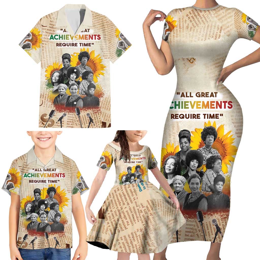 African Family Matching Short Sleeve Bodycon Dress and Hawaiian Shirt Civil Rights Female Leaders Sunflower
