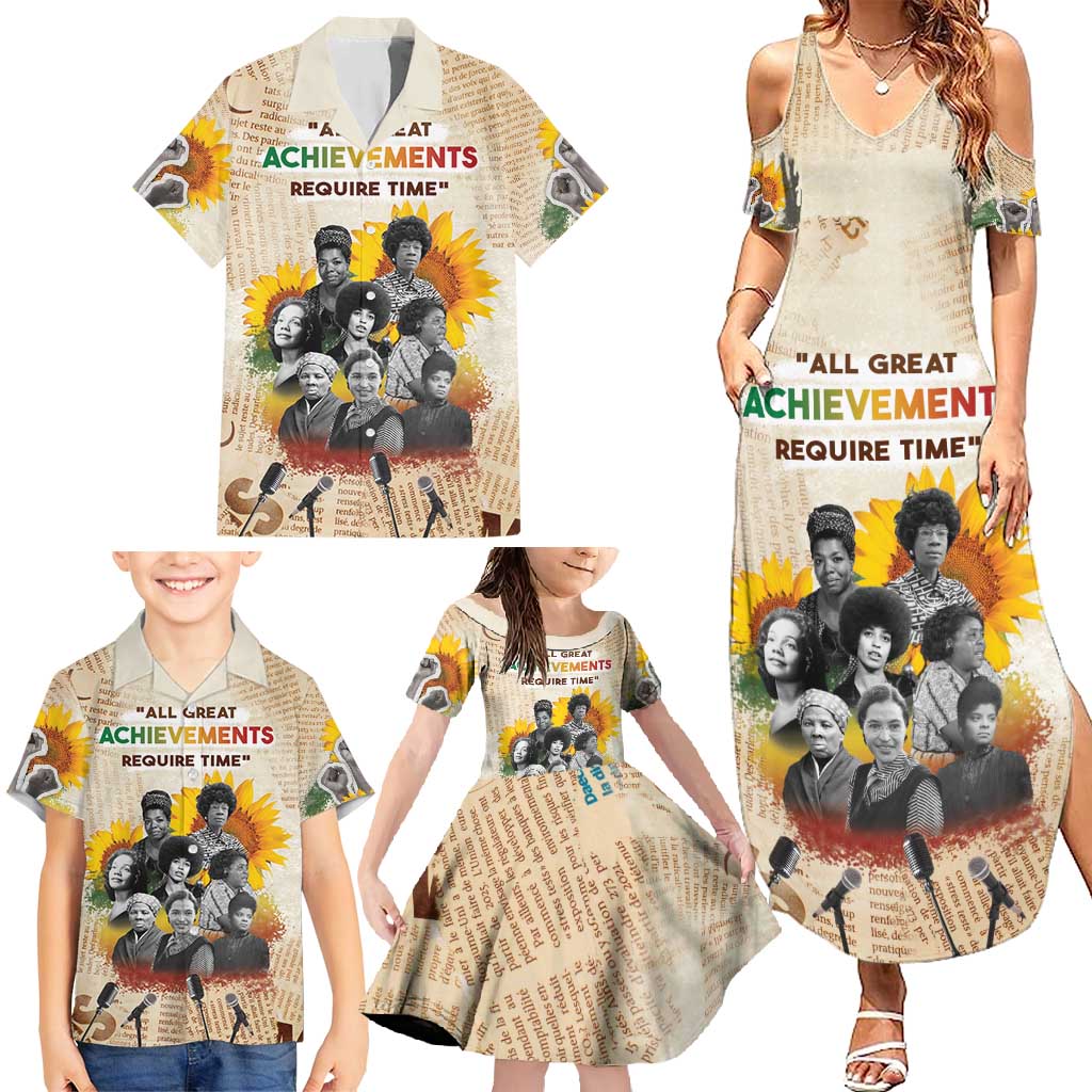 African Family Matching Summer Maxi Dress and Hawaiian Shirt Civil Rights Female Leaders Sunflower