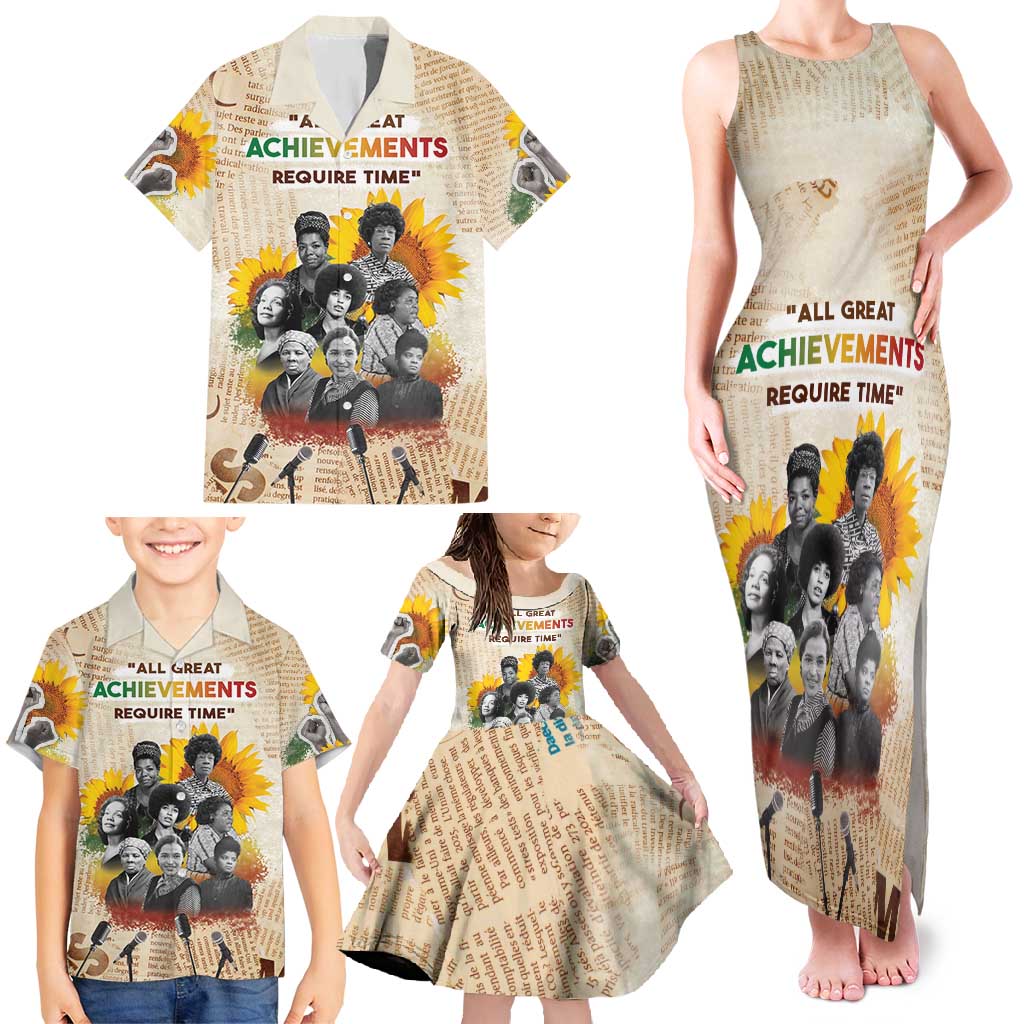 African Family Matching Tank Maxi Dress and Hawaiian Shirt Civil Rights Female Leaders Sunflower