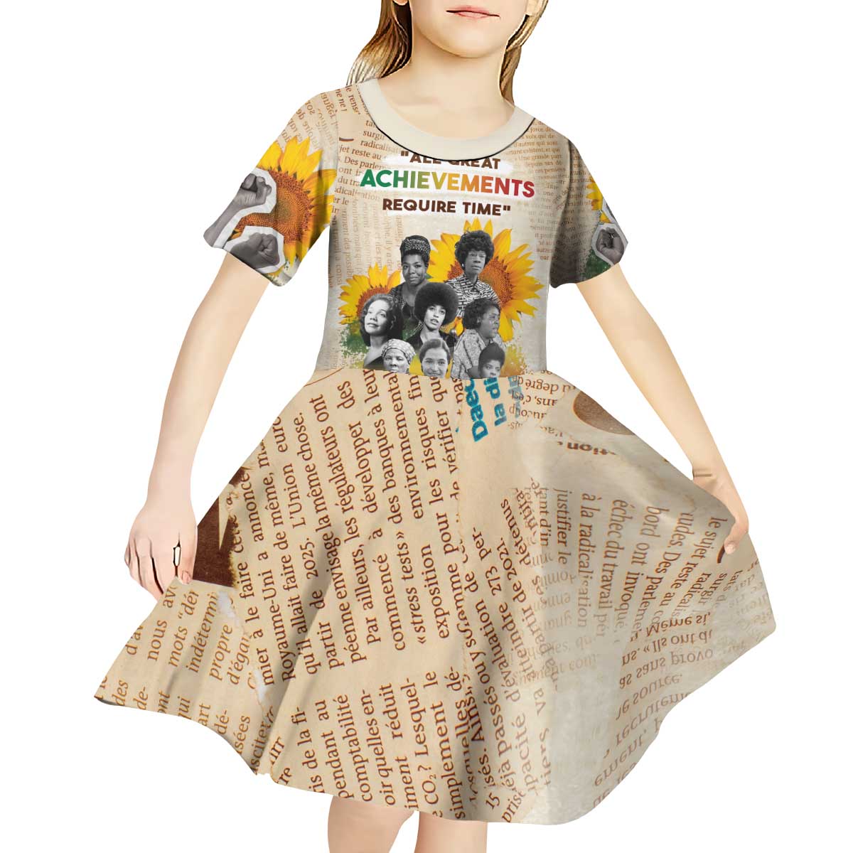 African Kid Short Sleeve Dress Civil Rights Female Leaders Sunflower