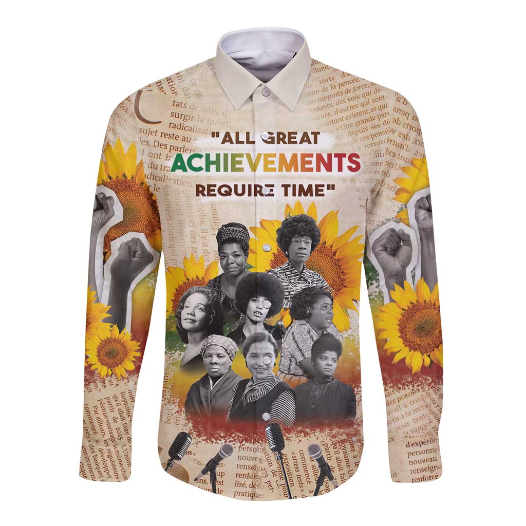 African Long Sleeve Button Shirt Civil Rights Female Leaders Sunflower