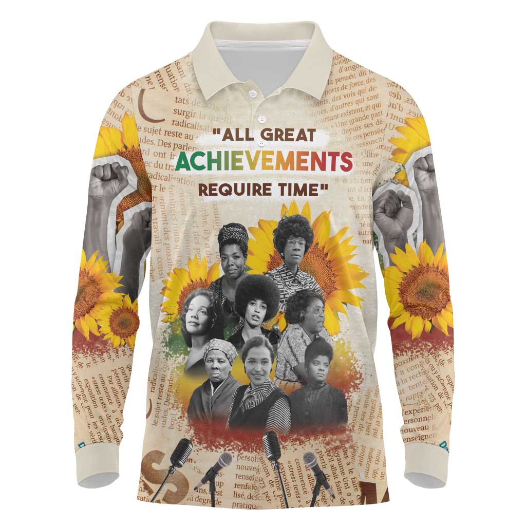 African Long Sleeve Polo Shirt Civil Rights Female Leaders Sunflower