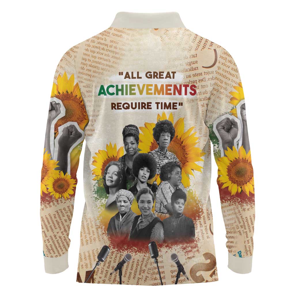 African Long Sleeve Polo Shirt Civil Rights Female Leaders Sunflower