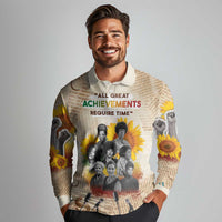 African Long Sleeve Polo Shirt Civil Rights Female Leaders Sunflower