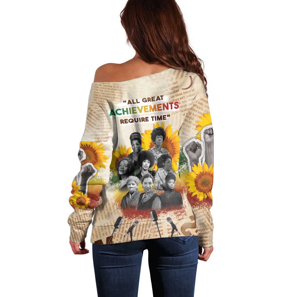 African Off Shoulder Sweater Civil Rights Female Leaders Sunflower