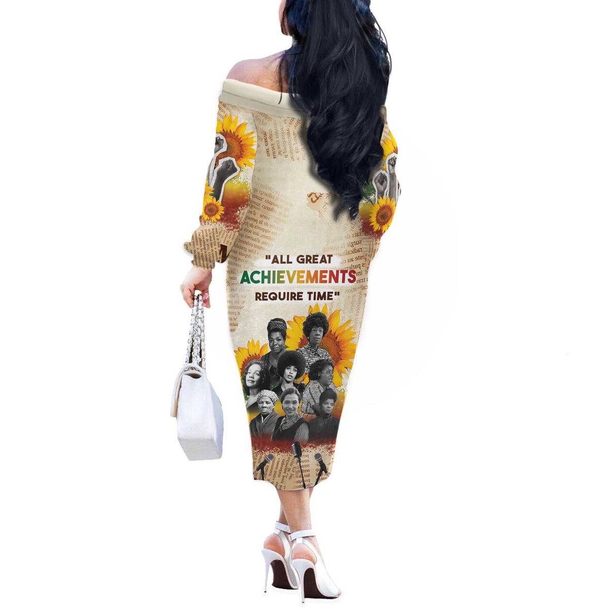 African Off The Shoulder Long Sleeve Dress Civil Rights Female Leaders Sunflower