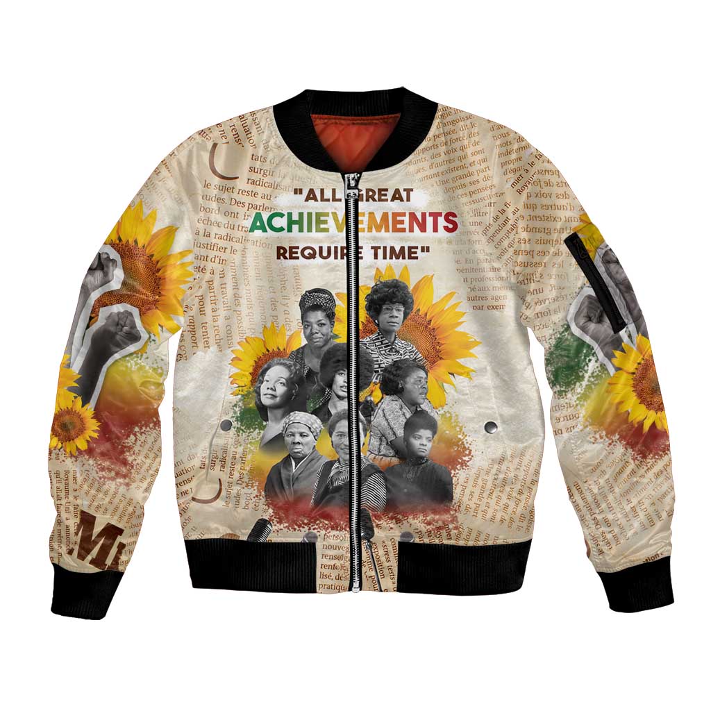 African Sleeve Zip Bomber Jacket Civil Rights Female Leaders Sunflower