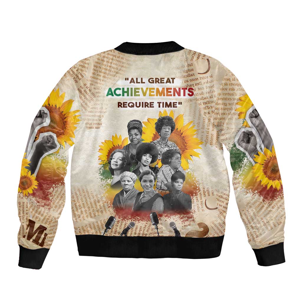 African Sleeve Zip Bomber Jacket Civil Rights Female Leaders Sunflower