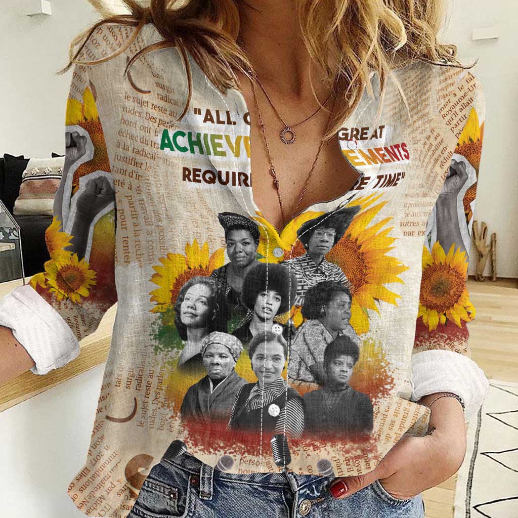 African Women Casual Shirt Civil Rights Female Leaders Sunflower