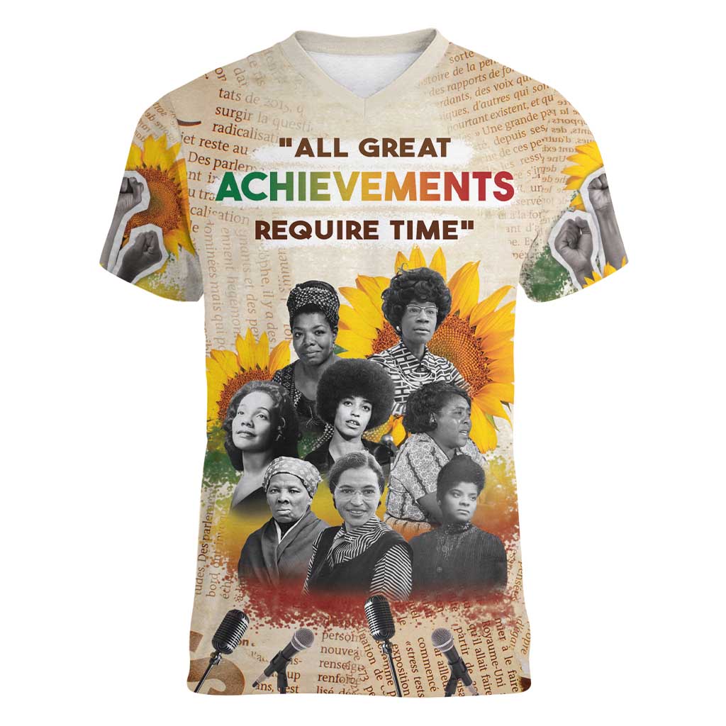 African Women V-Neck T-Shirt Civil Rights Female Leaders Sunflower