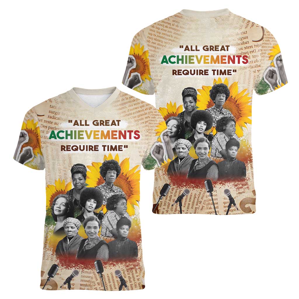 African Women V-Neck T-Shirt Civil Rights Female Leaders Sunflower