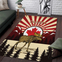 Personalized Canada Maple Leaf Area Rug Moose And Forest Retro Style